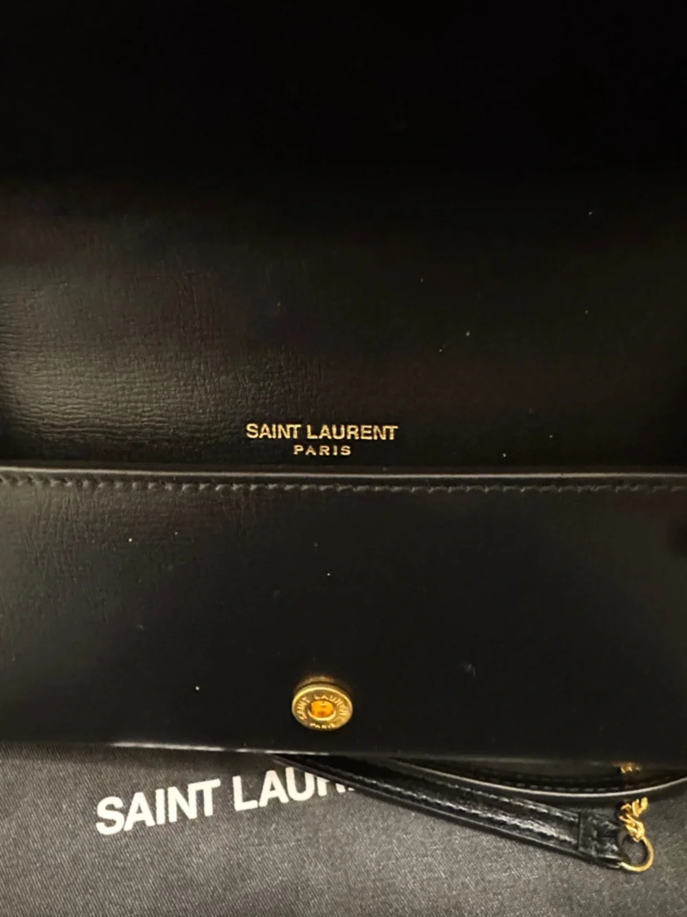 Saint Laurent Black Leather YSL Logo Crossbody with Gold Hardware